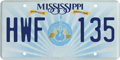 MS license plate HWF135