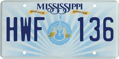 MS license plate HWF136