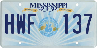 MS license plate HWF137