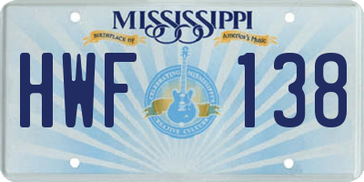 MS license plate HWF138