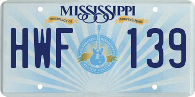 MS license plate HWF139
