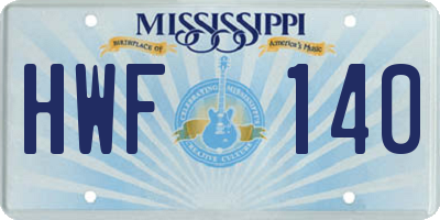 MS license plate HWF140
