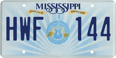 MS license plate HWF144