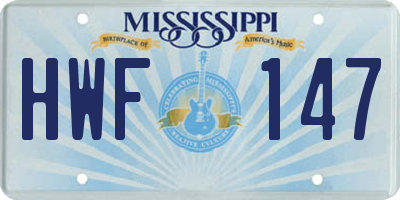 MS license plate HWF147