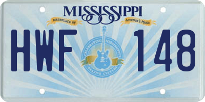 MS license plate HWF148
