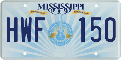 MS license plate HWF150