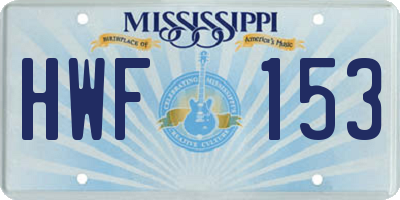 MS license plate HWF153