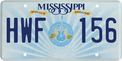 MS license plate HWF156