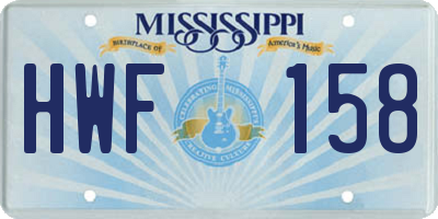 MS license plate HWF158