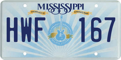 MS license plate HWF167