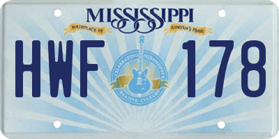 MS license plate HWF178