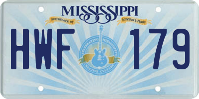 MS license plate HWF179