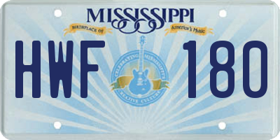 MS license plate HWF180