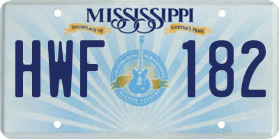 MS license plate HWF182