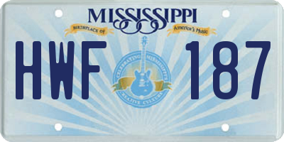 MS license plate HWF187