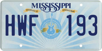 MS license plate HWF193