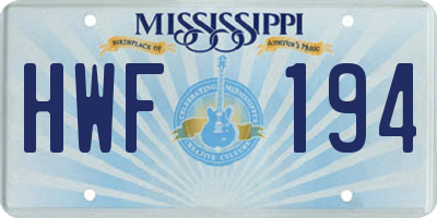MS license plate HWF194