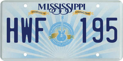MS license plate HWF195