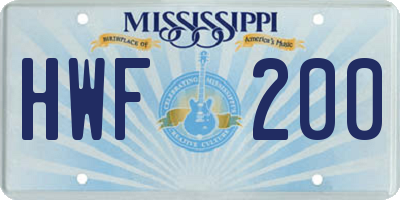 MS license plate HWF200