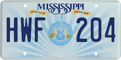 MS license plate HWF204