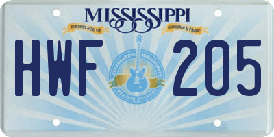 MS license plate HWF205