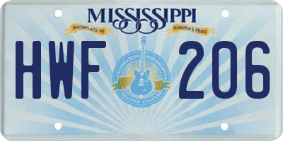 MS license plate HWF206