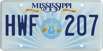 MS license plate HWF207
