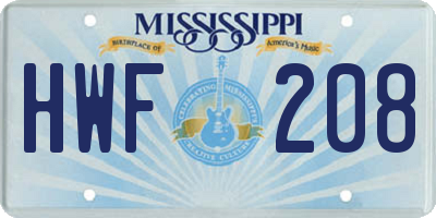 MS license plate HWF208