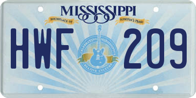 MS license plate HWF209