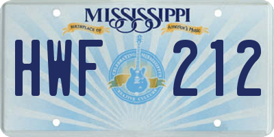 MS license plate HWF212