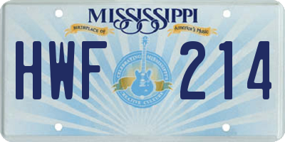 MS license plate HWF214