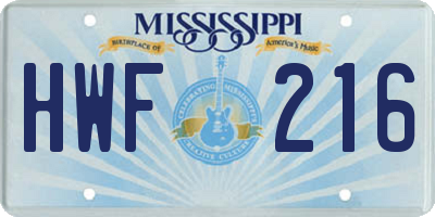 MS license plate HWF216