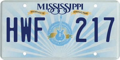MS license plate HWF217