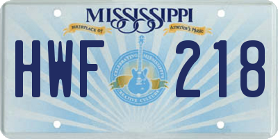 MS license plate HWF218