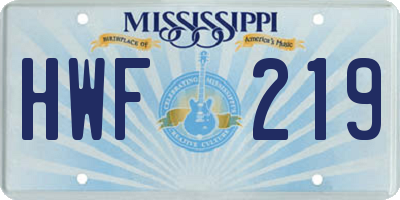 MS license plate HWF219