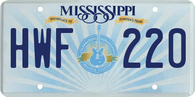 MS license plate HWF220
