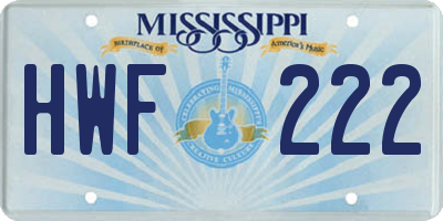 MS license plate HWF222