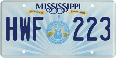 MS license plate HWF223