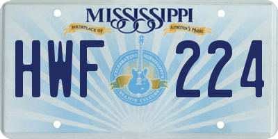 MS license plate HWF224