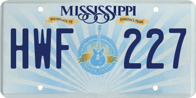 MS license plate HWF227