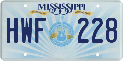 MS license plate HWF228