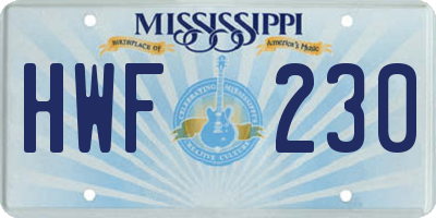 MS license plate HWF230
