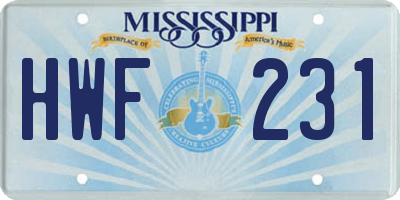 MS license plate HWF231