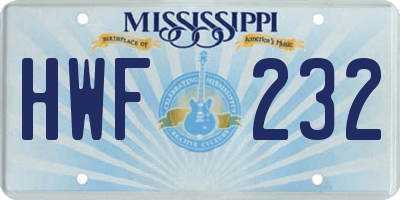 MS license plate HWF232
