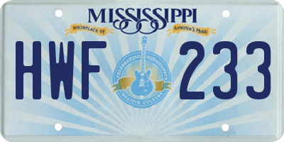 MS license plate HWF233
