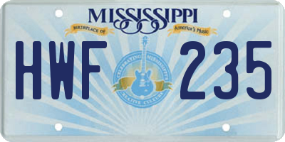 MS license plate HWF235