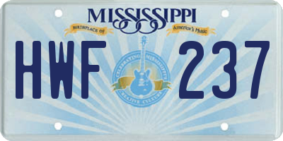 MS license plate HWF237
