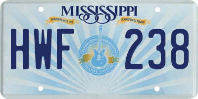 MS license plate HWF238