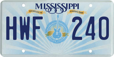 MS license plate HWF240