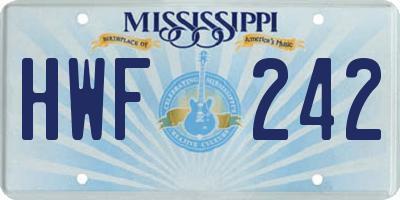 MS license plate HWF242